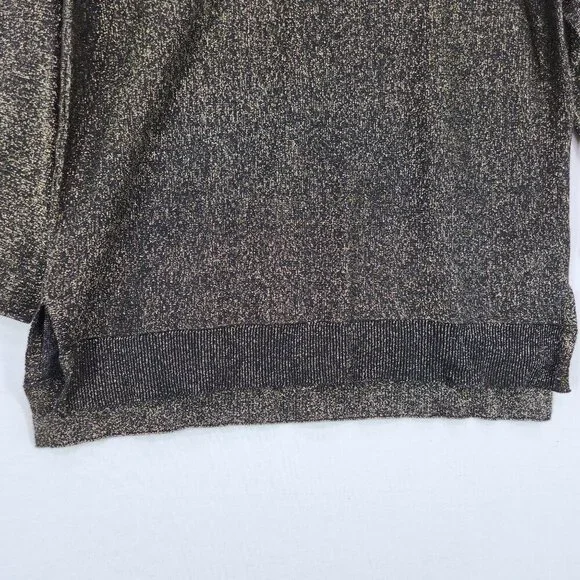 Michael Kors Top Pullover Sweater Medium Shimmer Gold Black Metallic Long Sleeve - Picture 8 of 11